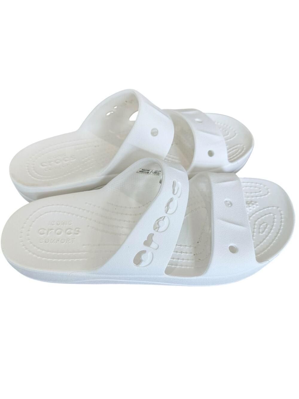 Crocs Baya Slide Sandals Women’s 7 White Comfort Logo Slip On Pool Vacation